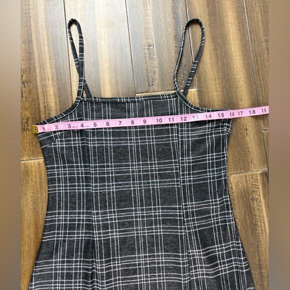 Black & White Plaid Mini Dress size M square neck, bodycon, thin straps Punk Y2K - Picture 2 of 16